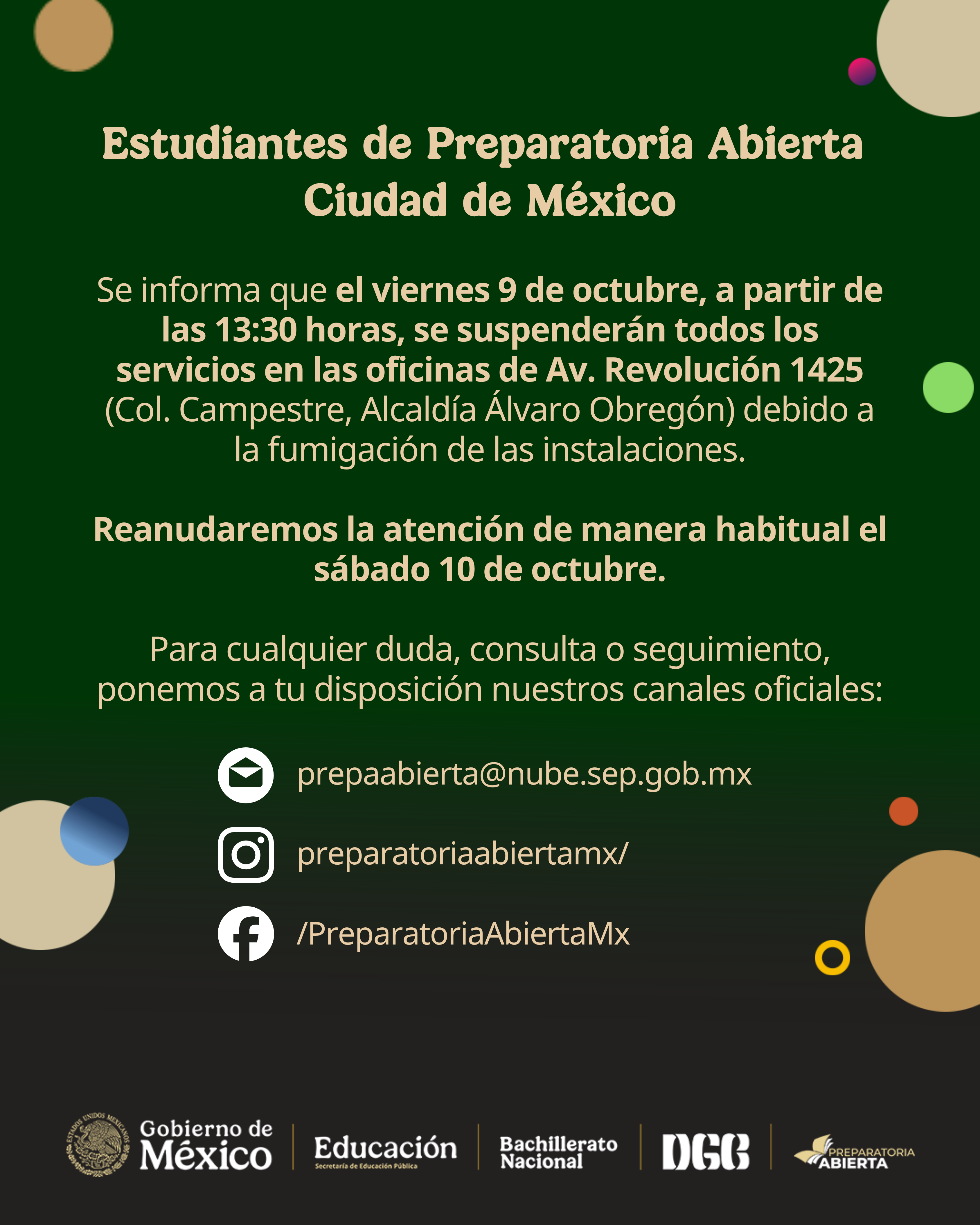 Aviso institucional de Preparatoria Abierta. Consulta la información relevante sobre trámites y convocatorias.